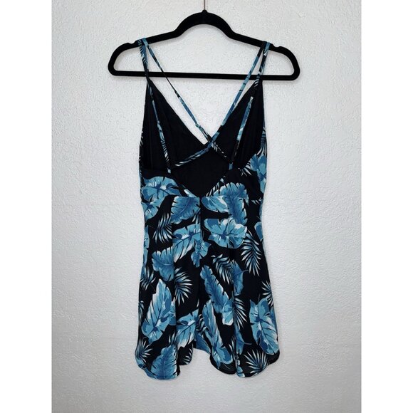 Forever 21 Tropical Mini Dress Blue Black Crossback Sexy Vacation Lined Small X1 - Picture 3 of 7